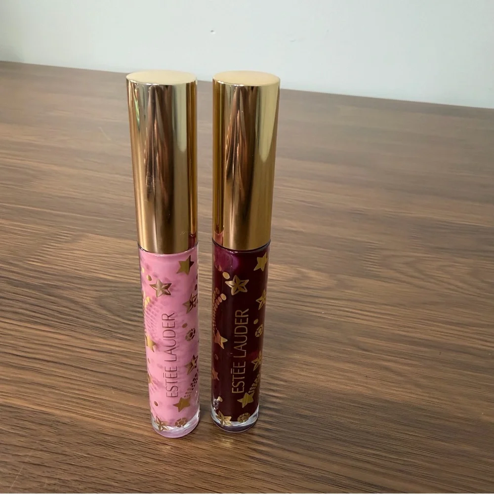 New limited-edition Estee Lauder lip Gloss lot of 2,‎ CRYSTAL PINK & DIVINE PLUM